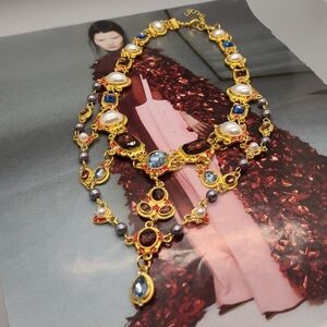 Luxurious Vintage French Palace Court Style Crystal Gold Statement Necklace